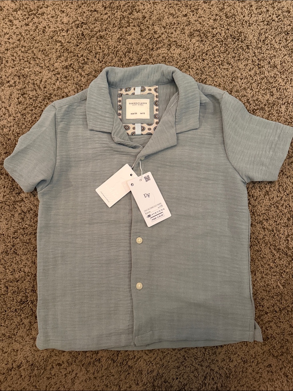 BOYS Vince Short-Sleeve Button-Down Shirt in Light Seafoam